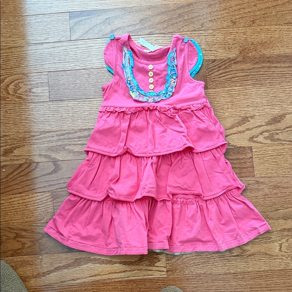 Matilda Jane Pink Tiered Dress with Blue Accents